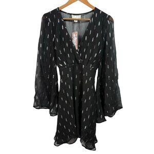 Band of the Free Women's Size Medium Bell Sheer Sleeve Mini Dress Black NWT